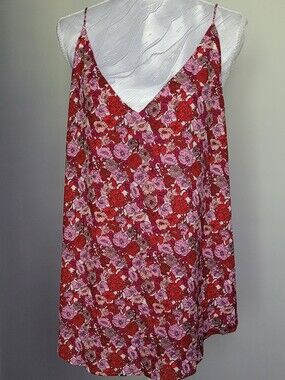 LOFT Red & Pink Floral Slip Top